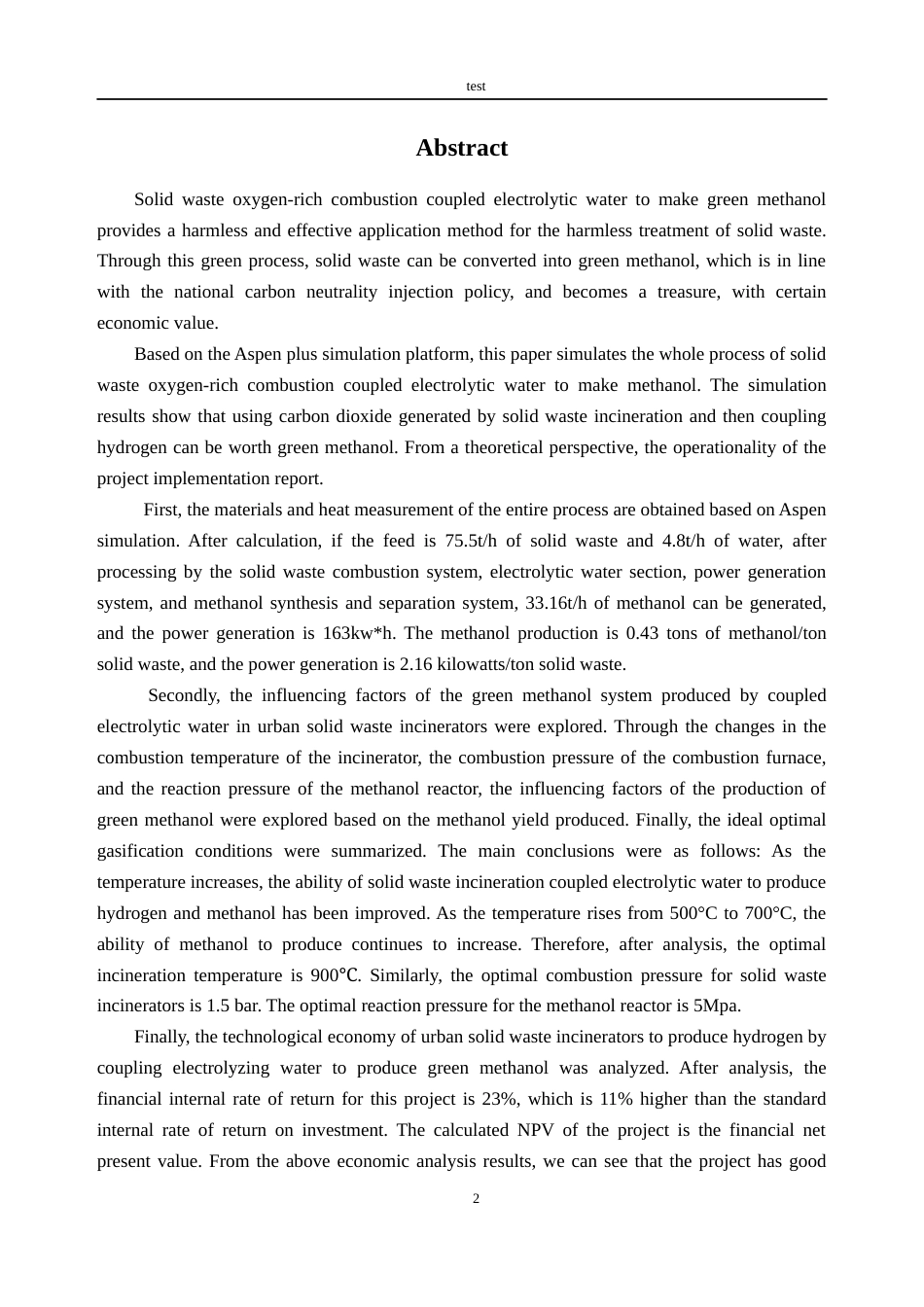 25年CH新能源科学与工程-固废富氧燃烧耦合电解水制可再生甲醇的技术经济分析-约14364字符终稿.docx_第2页