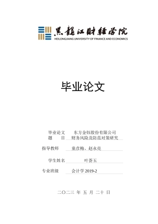 23年WP会计学-东方金钰股份有限公司财务风险及防范对策研究-2019512988-叶荟玉.docx