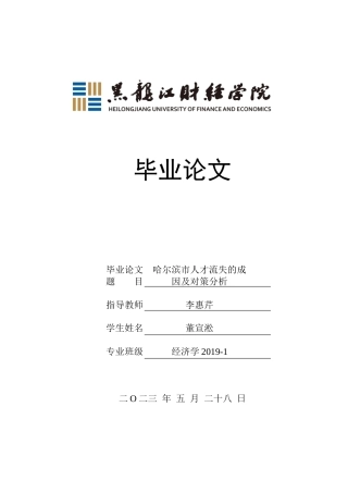 23年WP经济学-哈尔滨市人才流失的成因及对策分析-2019512665-董宣淞.doc