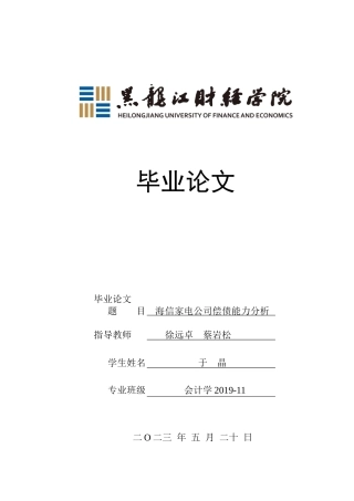 23年WP会计学-海信家电公司偿债能力分析-2021520198-于晶.docx