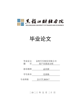 23年WP会计学-金杯汽车股份有限公司资产负债表分析-2019511236-史清杨.docx