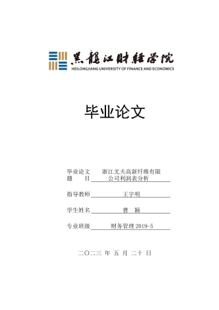 23年WP财务管理-浙江尤夫高新纤维有限公司利润表分析-2019511826-曹颖.docx