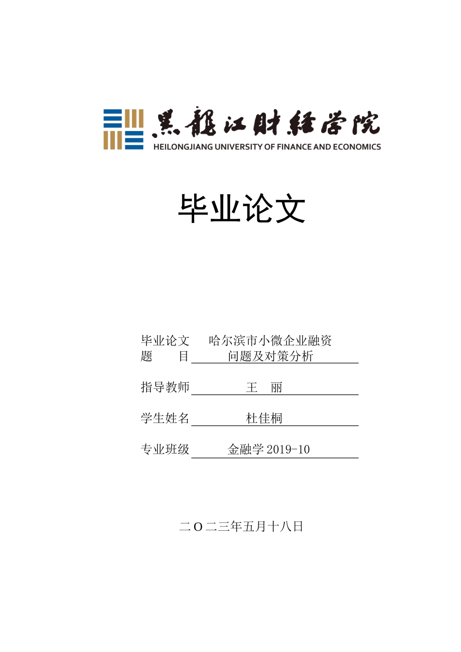 23年WP金融学-哈尔滨市小微企业融资问题及对策分析-2019512355-杜佳桐.doc_第1页