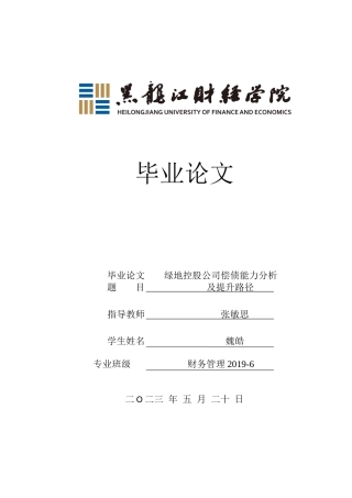 23年WP财务管理-绿地控股公司偿债能力分析及提升路径-2019510454-魏皓.docx