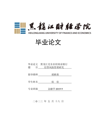 23年WP金融学-黑龙江克东农村商业银行信贷风险管理研究-2019513066-侯佳.doc