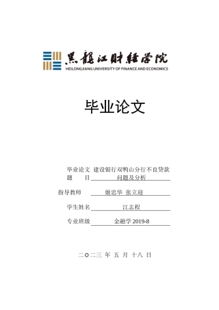 23年WP金融学-建设银行双鸭山分行不良贷款问题及对策-2019511349-江志程.doc