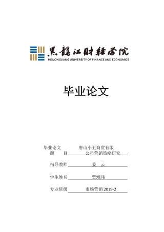 23年WP市场营销-唐山小五商贸有限公司营销策略研究-2019511014-贾潮玮.doc