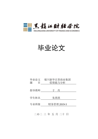 23年WP财务管理-银川新华百货商业集团偿债能力分析-2019512088-朱琪琪.docx