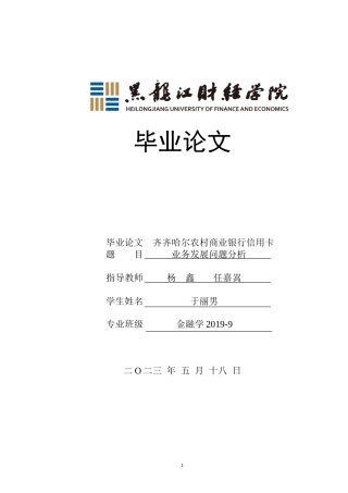 23年WP金融学-齐齐哈尔农村商业银行信用卡业务发展问题分析-2019512008-于丽男.doc