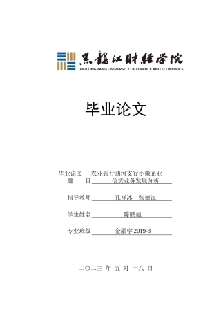 23年WP金融学-农业银行通河支行小微企业信贷业务发展分析-2019512089-陈鹏旭.doc