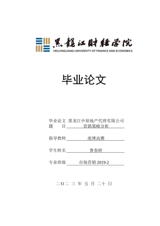 23年WP市场营销-黑龙江中原地产代理有限公司营销策略分析-2019513163-鲁春婷.docx