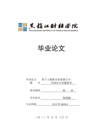 23年WP审计学-基于大数据永泰能源公司内部审计问题-2019510641-杨晓越.doc