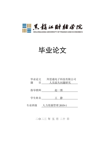 23年WP人力资源管理-拜思通电子科技有限公司人员流失问题研究-2019511769-王静.doc
