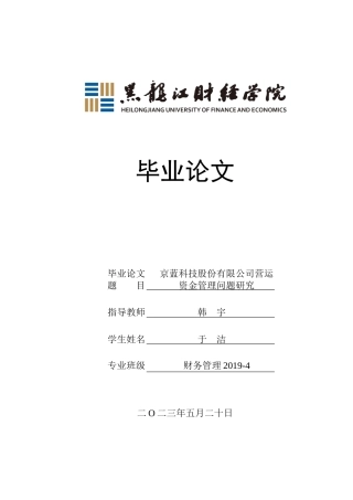 23年WP财务管理-京蓝科技股份有限公司营运资金管理问题研究-2019513054-于洁.docx