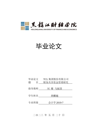23年WP会计学-TCL集团股份有限公司财务共享资金管理研究-2019513185-黄麟越.doc
