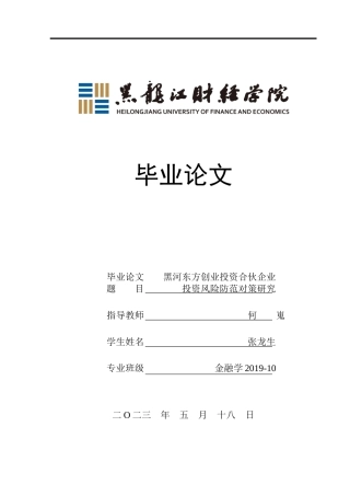 23年WP金融学-黑河东方创业投资合伙企业投资风险防范对策研究-2019511379-张龙生.doc