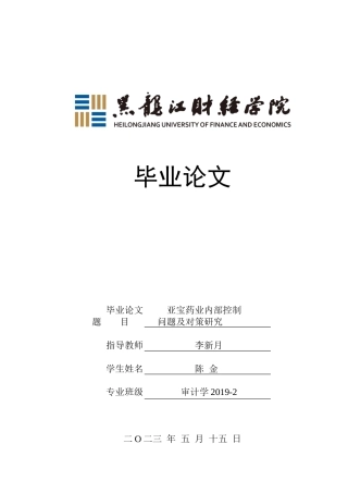 23年WP审计学-亚宝药业内部控制问题及对策研究-2019512638-陈金.docx