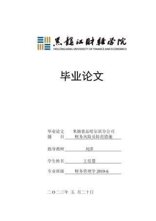 23年WP财务管理-米旗食品哈尔滨分公司财务风险及防范措施-2019513162-王佳慧.docx