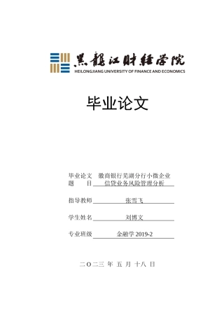 23年WP金融学-徽商银行芜湖分行小微企业信贷业务风险管理分析-2019511330-刘博文.doc