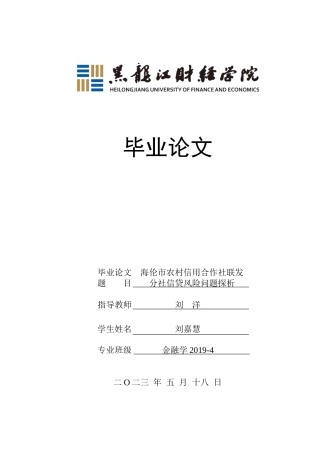 23年WP金融学-海伦市农村信用合作社联发分社信贷风险问题探析-2019512891-刘嘉慧.doc