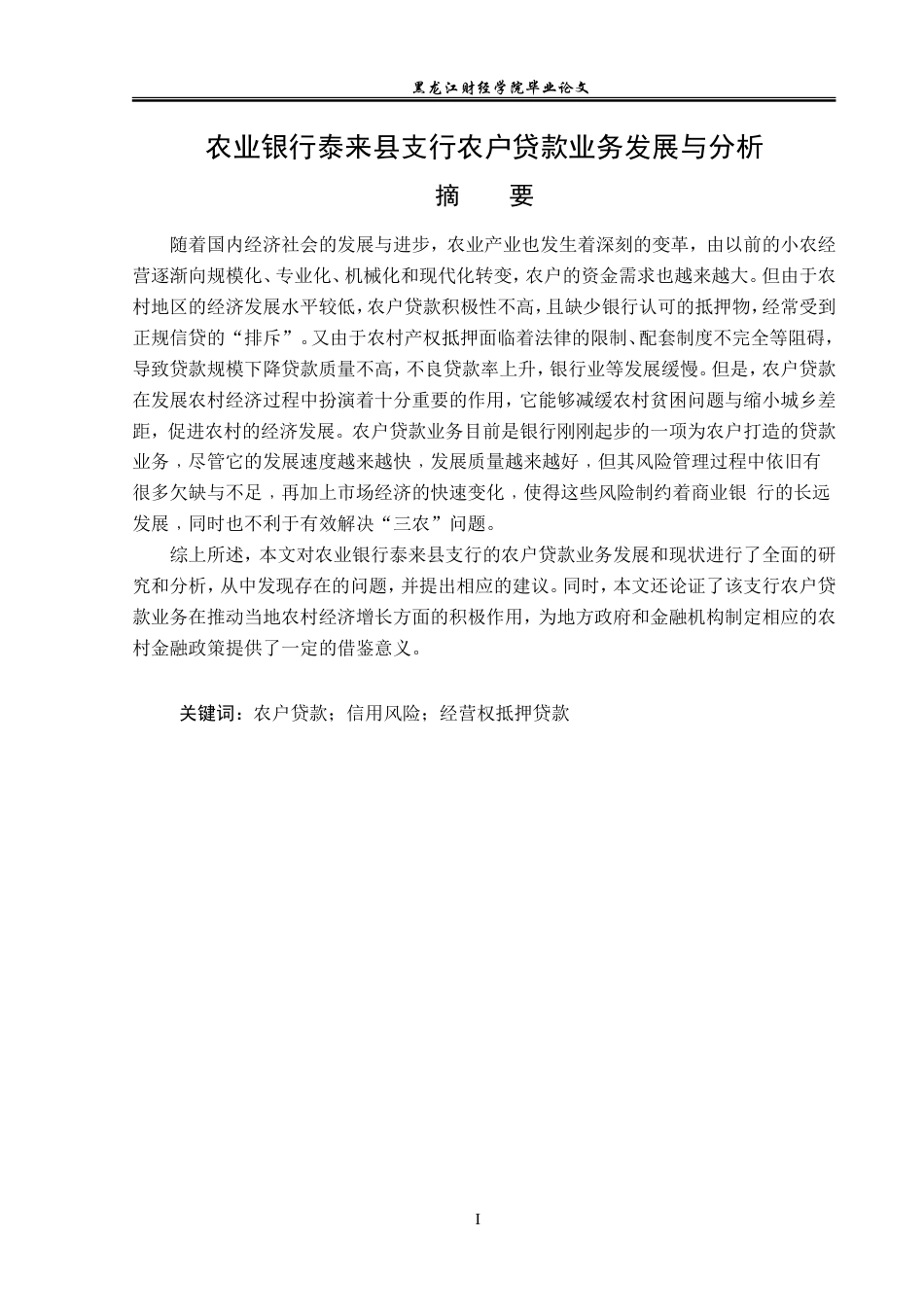23年WP金融学-农业银行泰来县支行农户贷款业务发展与分析-2019512925-于泽洋.doc_第2页