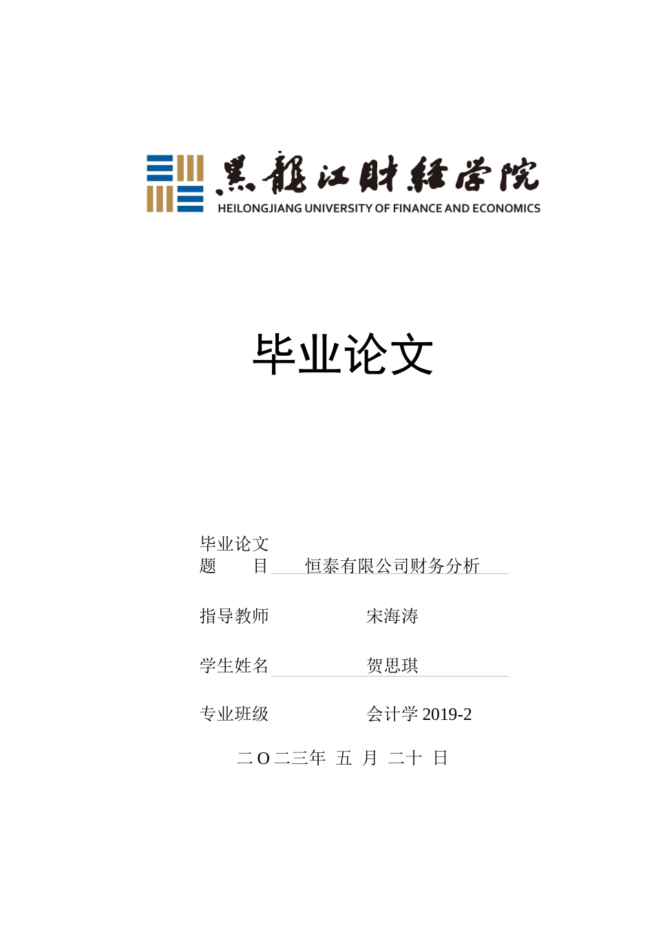 23年WP会计学-恒泰有限公司财务分析-2019512263-贺思琪.docx_第1页