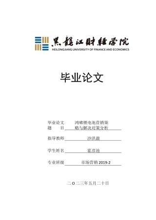 23年WP市场营销-鸿啸锂电池营销策略与解决对策分析-2019512105-霍彦池.docx