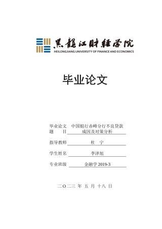 23年WP金融学-中国银行赤峰分行不良贷款成因及对策分析-2019510393-李泽旭.doc