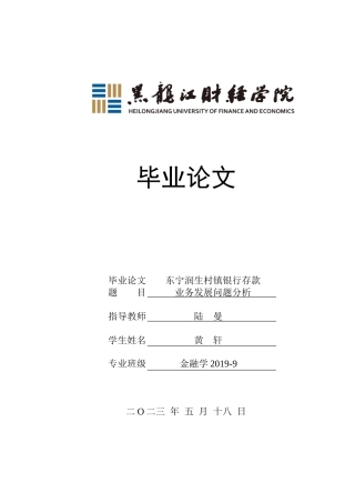 23年WP金融学-东宁润生村镇银行存款业务发展问题分析-2019512230-黄轩.doc
