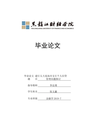 23年WP金融学-建行五大连池市支行个人信贷业务若干问题探讨-2019511516-张文鑫.doc