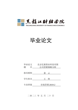 23年WP市场营销-北京亿源基业科技有限公司营销策略研究-2019511143-王帅.doc