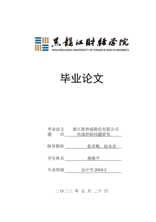 23年WP会计学-浙江新和成股份有限公司内部控制问题研究-2014511741-胡继平.doc