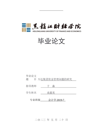 23年WP会计学-万达集团资金管理问题研究-2019511294-袁露英.docx