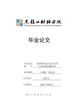 23年WP金融学-建设银行道里支行信贷业务发展问题分析-2019511545-郝哲玮.doc