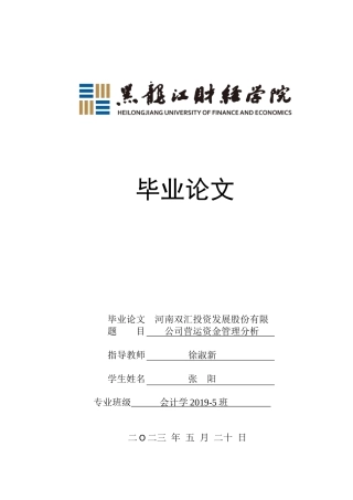 23年WP会计学-河南双汇投资发展股份有限公司营运资金管理研究-2018511508-张阳.doc