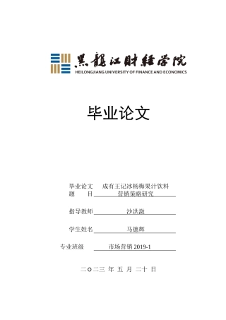 23年WP市场营销-成有王记冰杨梅果汁饮料营销策略研究-2019511433-马德辉.doc