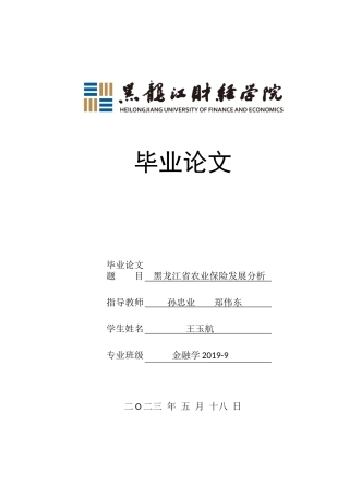 23年WP金融学-黑龙江省农业保险发展分析-2019511596-王玉航.docx