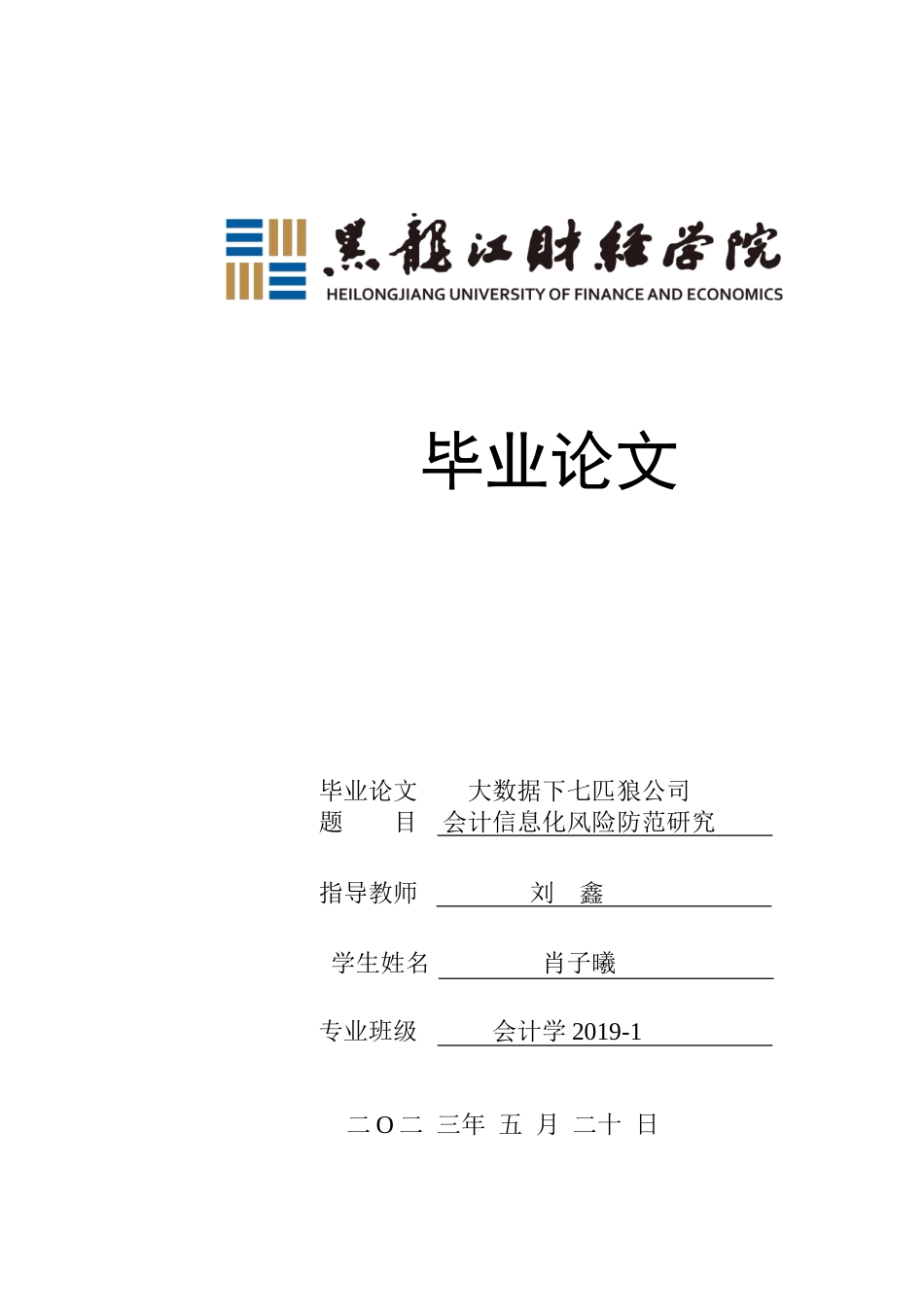 23年WP会计学-大数据下七匹狼公司会计信息化风险研究-2019510941-肖子曦.doc_第1页