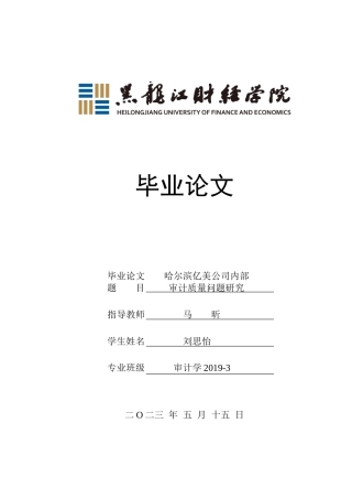 23年WP审计学-哈尔滨亿美公司内部审计质量问题研究-2019512086-刘思怡.doc