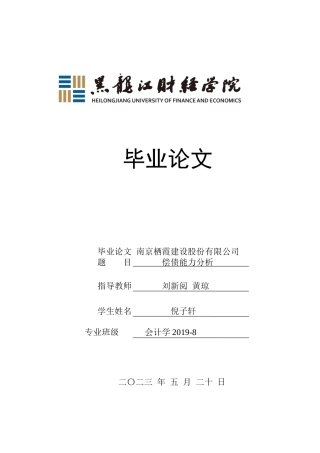 23年WP会计学-栖霞建设股份有限公司偿债能力分析-2019512317-倪子轩.docx