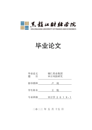 23年WP审计学-辅仁药业集团审计风险研究-2019512348-王悦.docx