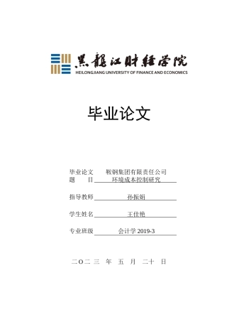 23年WP会计学-鞍钢集团有限责任公司环境成本控制研究-2019510622-王佳艳.doc