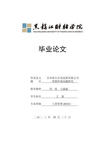 23年WP工商管理-齐齐哈尔百花超市连锁有限公司营销环境研究-2019512491-王倩.docx