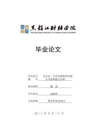 23年WP财务管理-北京金一文化发展股份有限公司盈利能力分析-2019512686-赵婷婷.doc