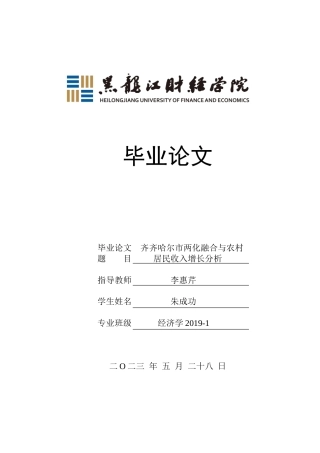 23年WP经济学-齐齐哈尔市两化融合与农村居民收入增长分析-2019512590-朱成功.doc