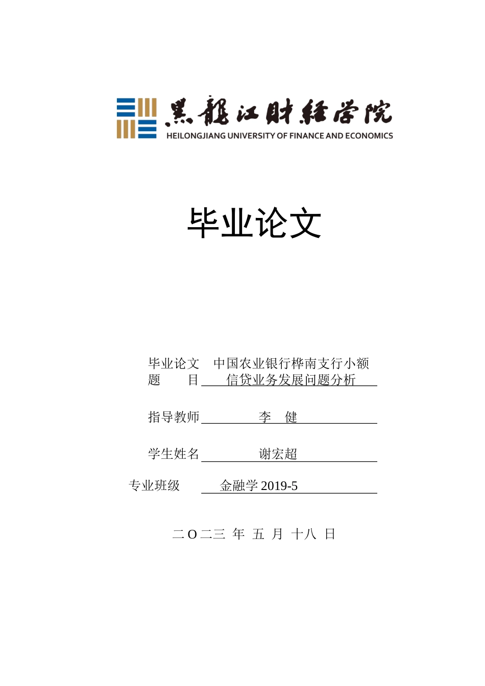 23年WP金融学-农业银行桦南县支行小额信贷业务发展问题分析-2019511858-谢宏超.doc_第1页