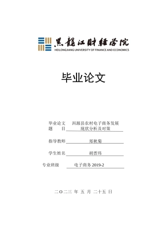 23年WP电子商务-洱源县农村电子商务发展现状分析及对策-2019511263-胡晋玮.docx