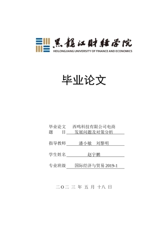 23年WP国际经济与贸易-西鸣科技有限公司电商发展问题及对策分析-2019510979-赵宇鹏.doc