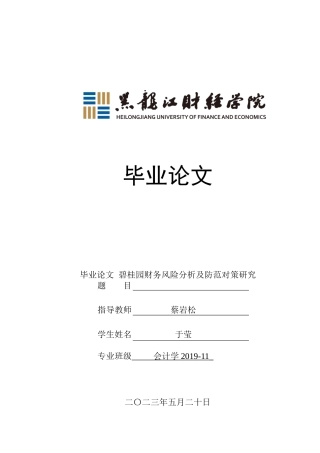 23年WP会计学-碧桂园财务风险分析及防范对策研究-2021520003-于莹.docx