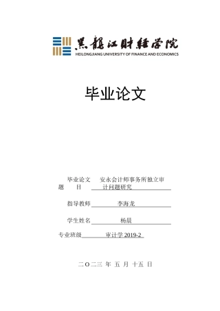 23年WP审计学-安永会计师事务所独立审计问题研究-2019510411-杨晨.docx